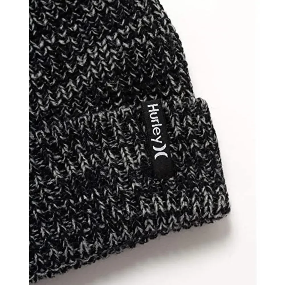Hurley Men's Black/Grey Cuffed Beanie - Loose Knit Winter Hat One Size